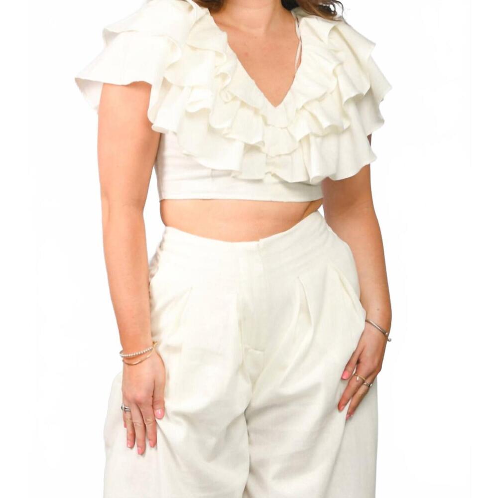 NEW IDEM DITTO linen ruffle top in white